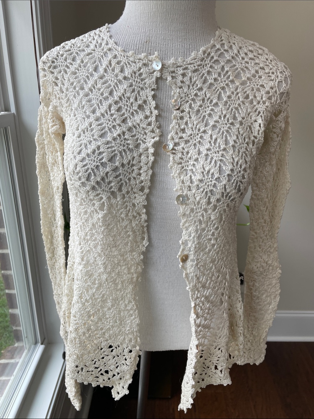 Hand Crafted Cream Crochet Lace Cardigan